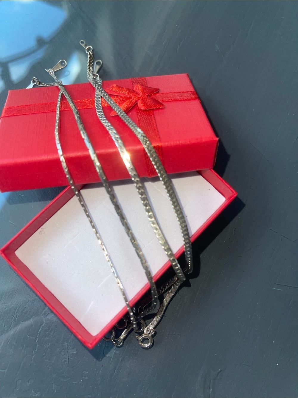 FOUR Silver Flat Herringbone Chain Bracelets
